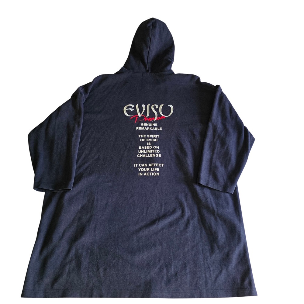 Evisu Premium Genuine Remarkable Navy Blue Hoodie 3/4 Sleeve Oversized Size 95